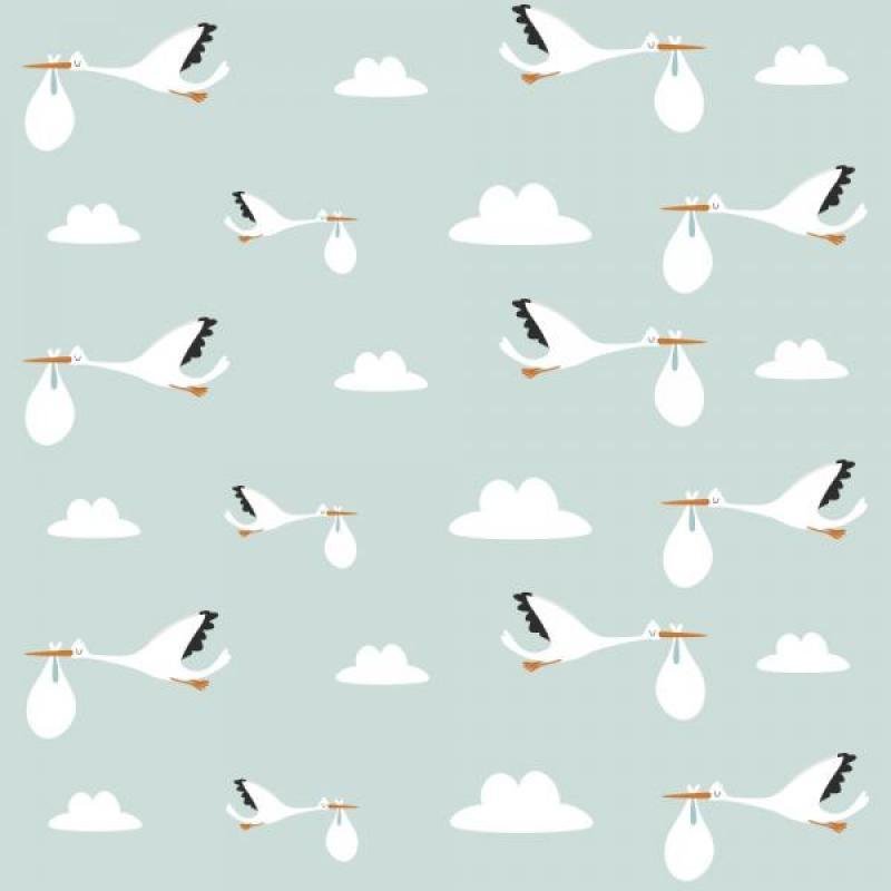 Papel De Parede Infantil Cegonha Bebê
