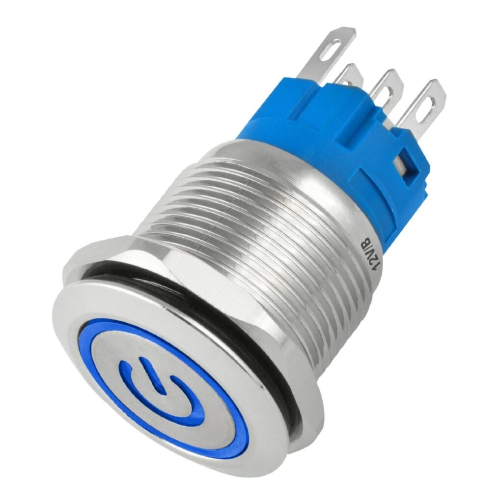 Botão On Off 16mm Prata 220v 3a C/ Led Azul 12v Storm
