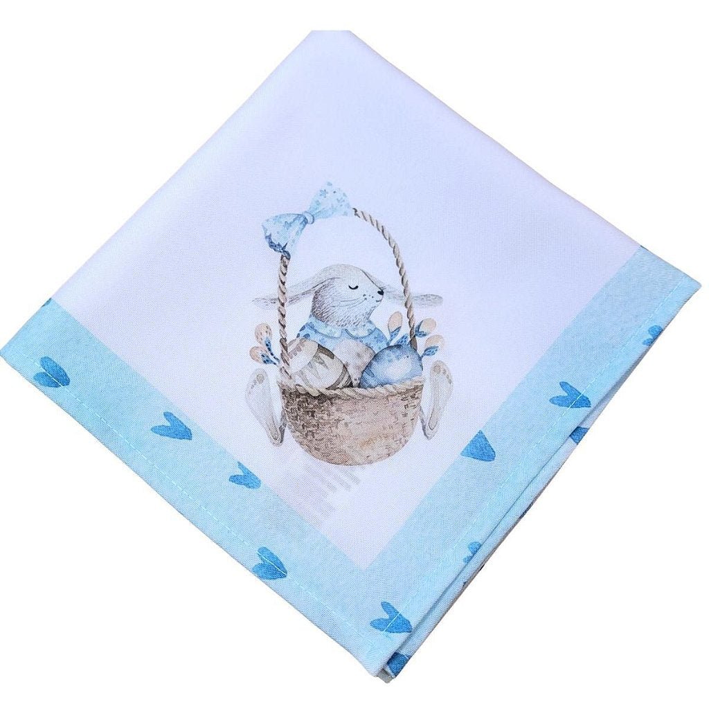 Kit 4 Guardanapo De Tecido Oxford Balão Coelho Da Páscoa Azul 40cmx40cm Cor:azul - UN / 4