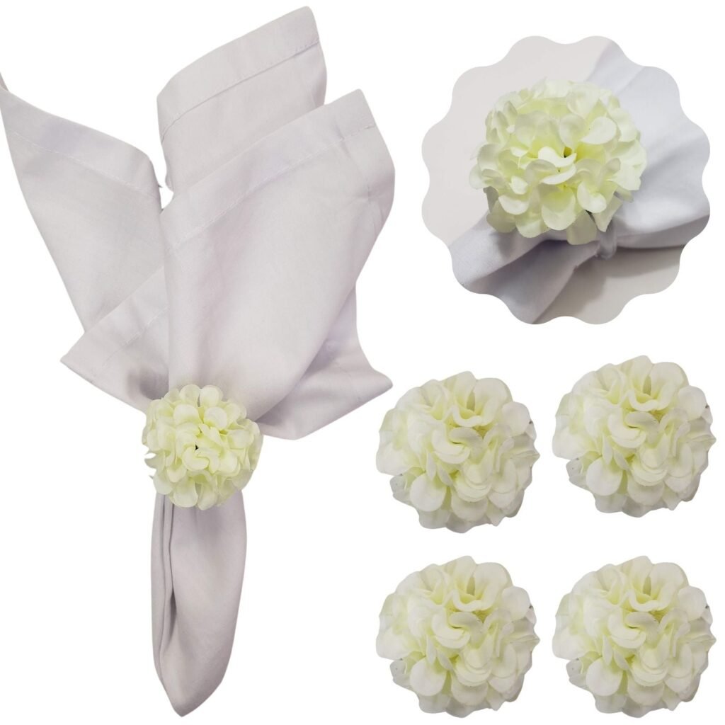 Kit 4 Porta Guardanapo Mimosa Flor Crisântemo Cor:branco - UN / 4