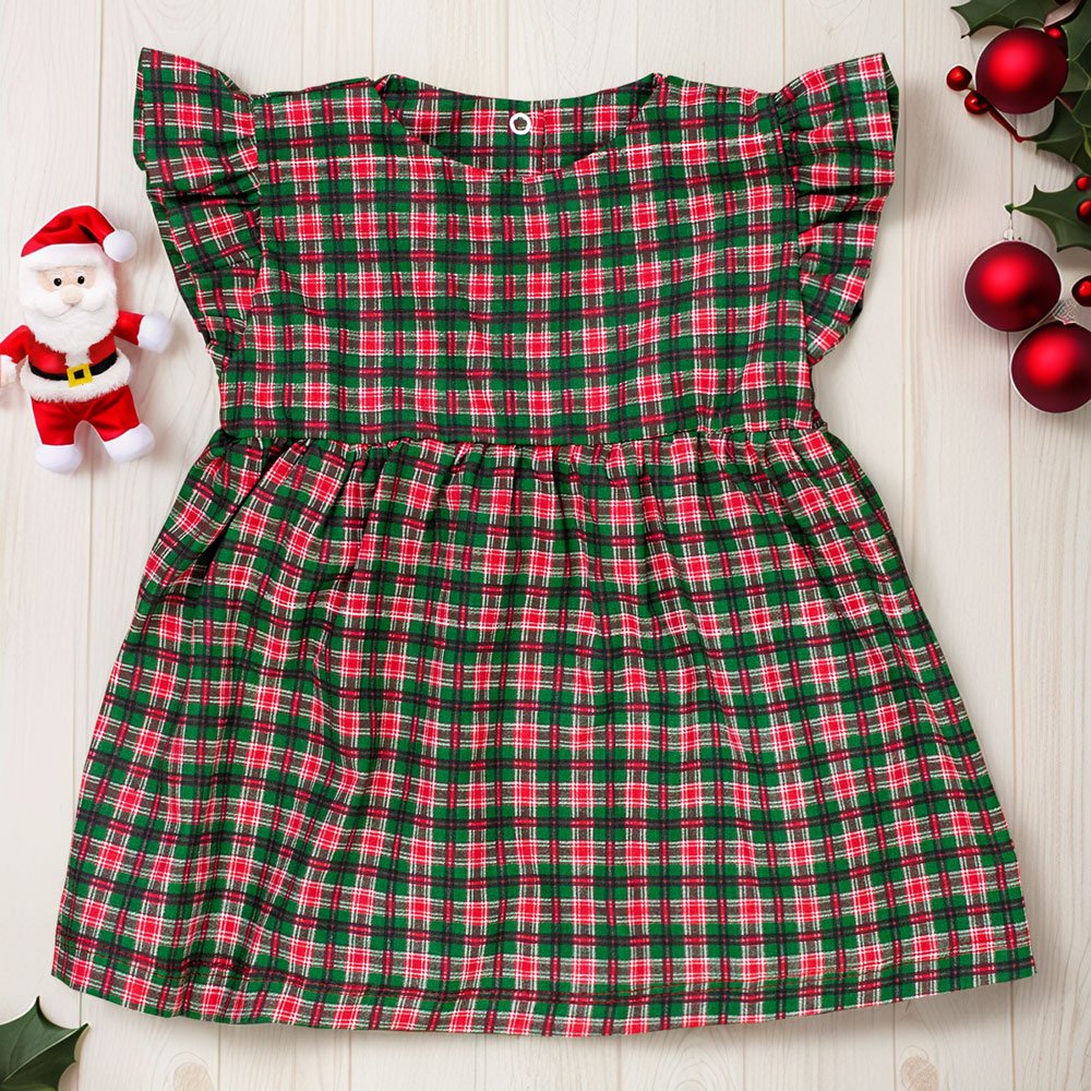 Vestido Xadrez Natal Para Bebê - Verde E Vermelho