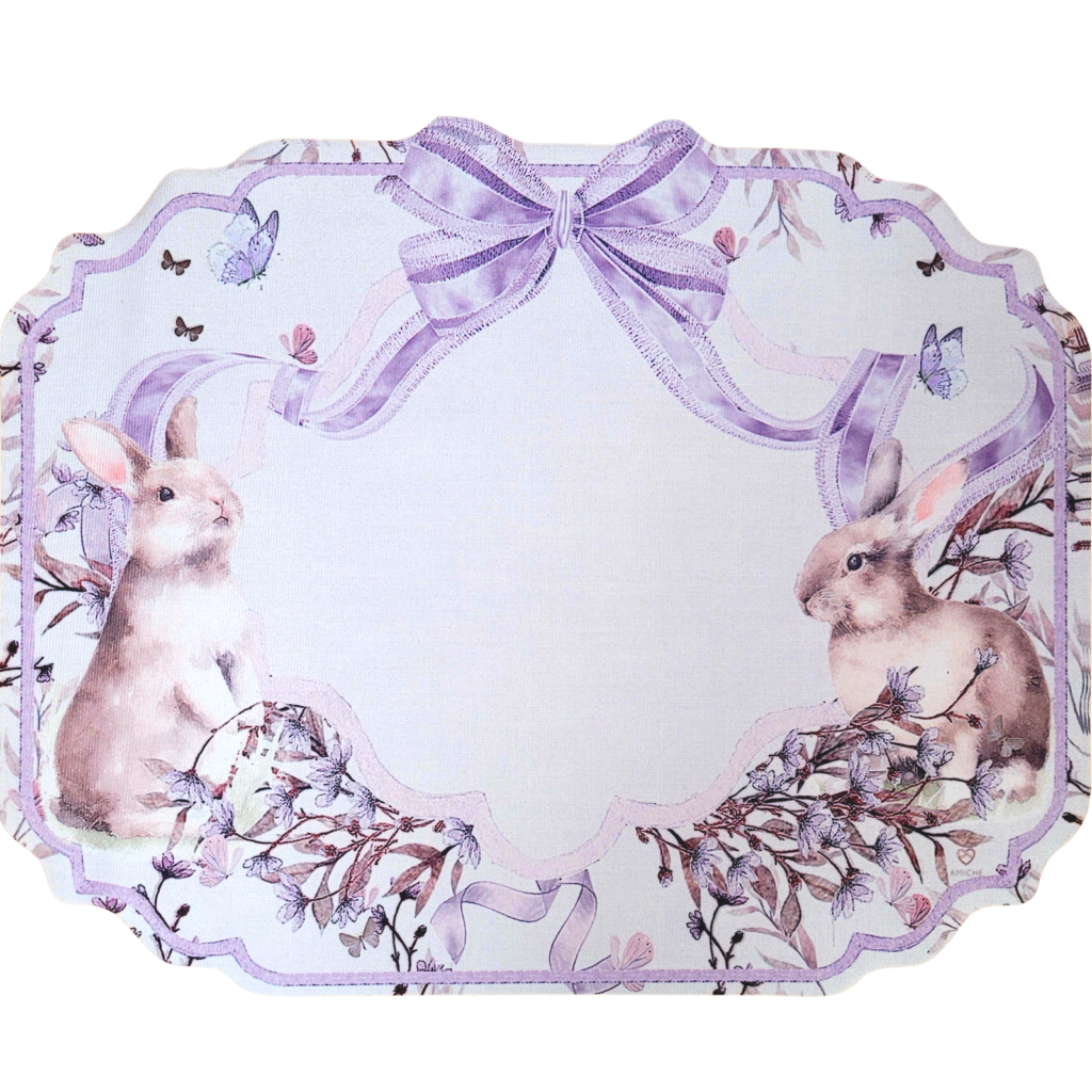 Kit 4 Jogos Americanos Impermeável Jardins Laço Lilás Coelho Da Páscoa Cor:roxo - UN / 4