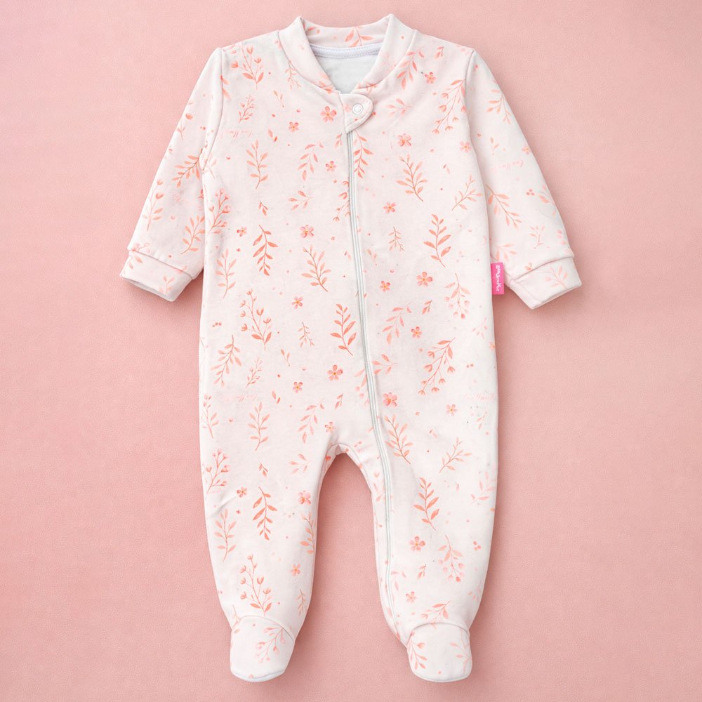 Macacão Com Zíper Fleece Luxo Estampado Para Bebê E Pé Antiderrapante
