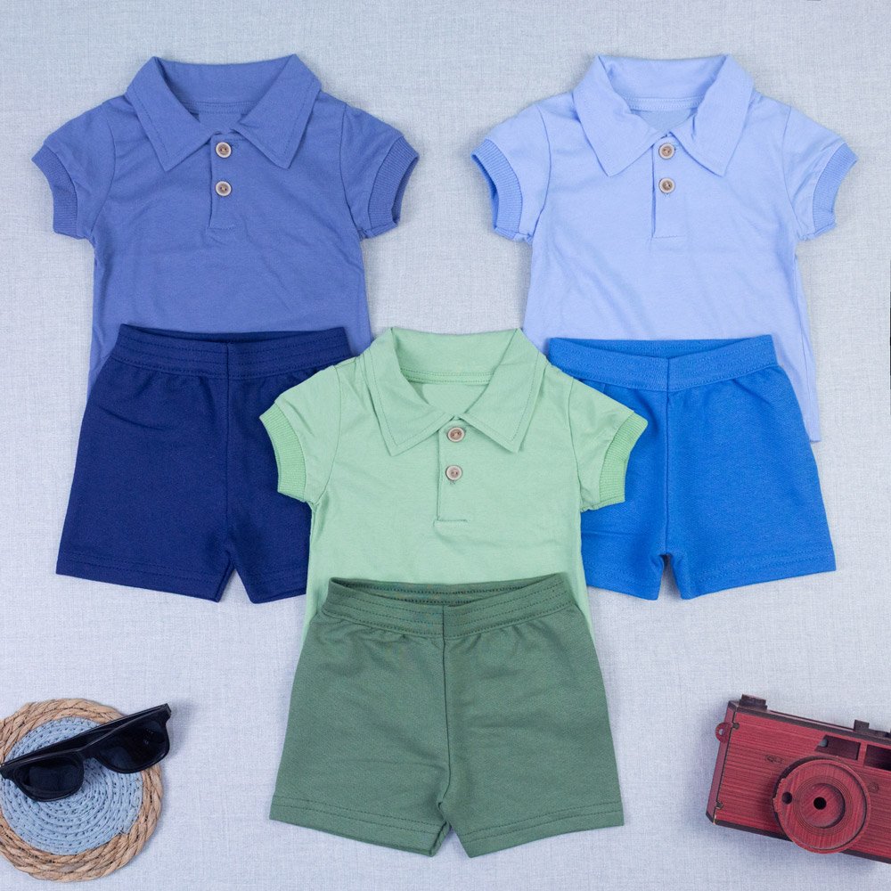 Conjunto Bebê Gola Polo Manga Curta Bermuda Look Verão Menino