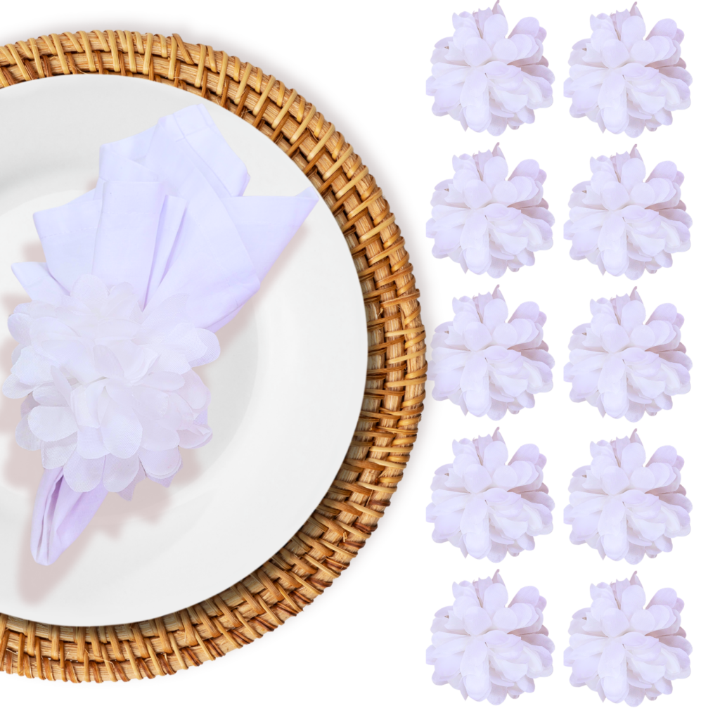 Kits 10, 20, 40 Porta Guardanapos Flor Crisântemo Branco Neve Casamento Unidades:kit 10 - UN / 10
