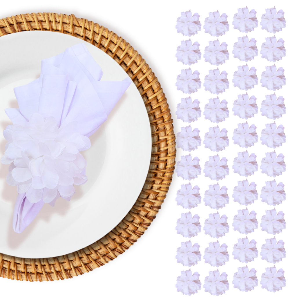 Kits 10, 20, 40 Porta Guardanapos Flor Crisântemo Branco Neve Casamento Unidades:kit 40 - UN / 40