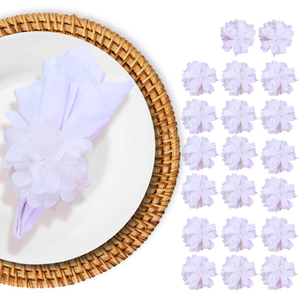 Kits 10, 20, 40 Porta Guardanapos Flor Crisântemo Branco Neve Casamento Unidades:kit 20 - UN / 20
