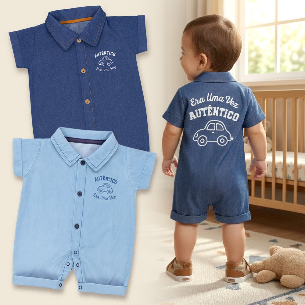 Macacão Camisa Jeans Para Bebê