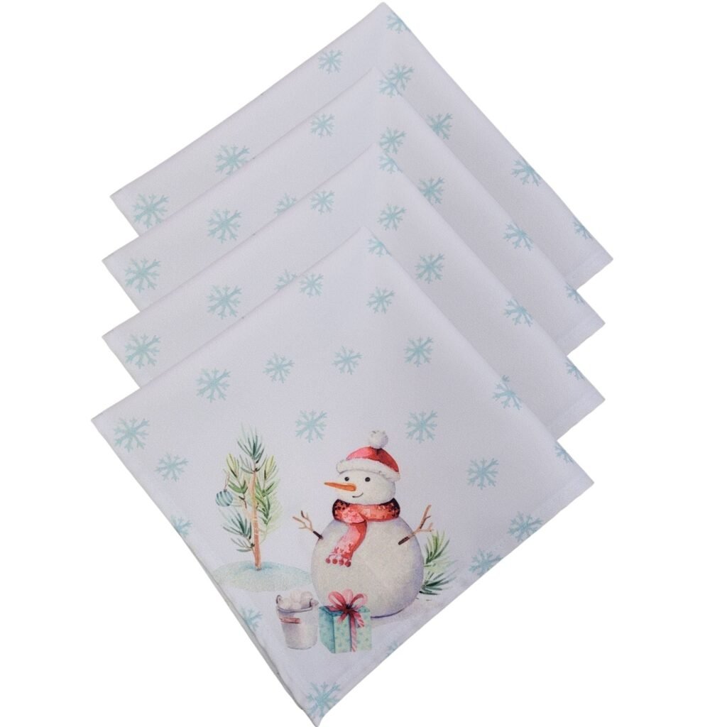 Kit 4 Guardanapos De Tecido Boneco De Neve Branco 40cmx40cm Cor:branco - UN / 4