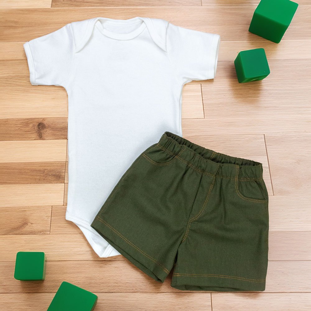 Conjunto Infantil Casual Linho Off White E Verde Escuro