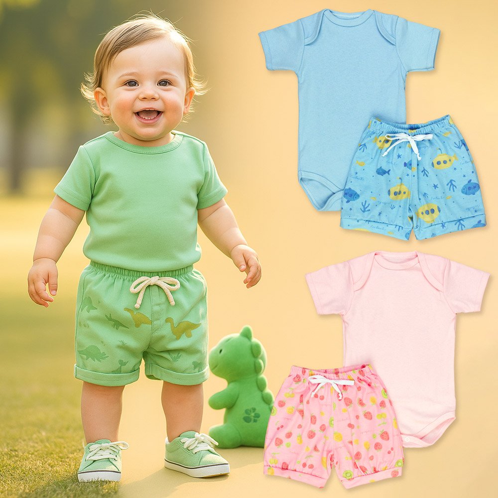Conjunto De Calor Body E Shorts Estampado Para Bebê - Imagem 12