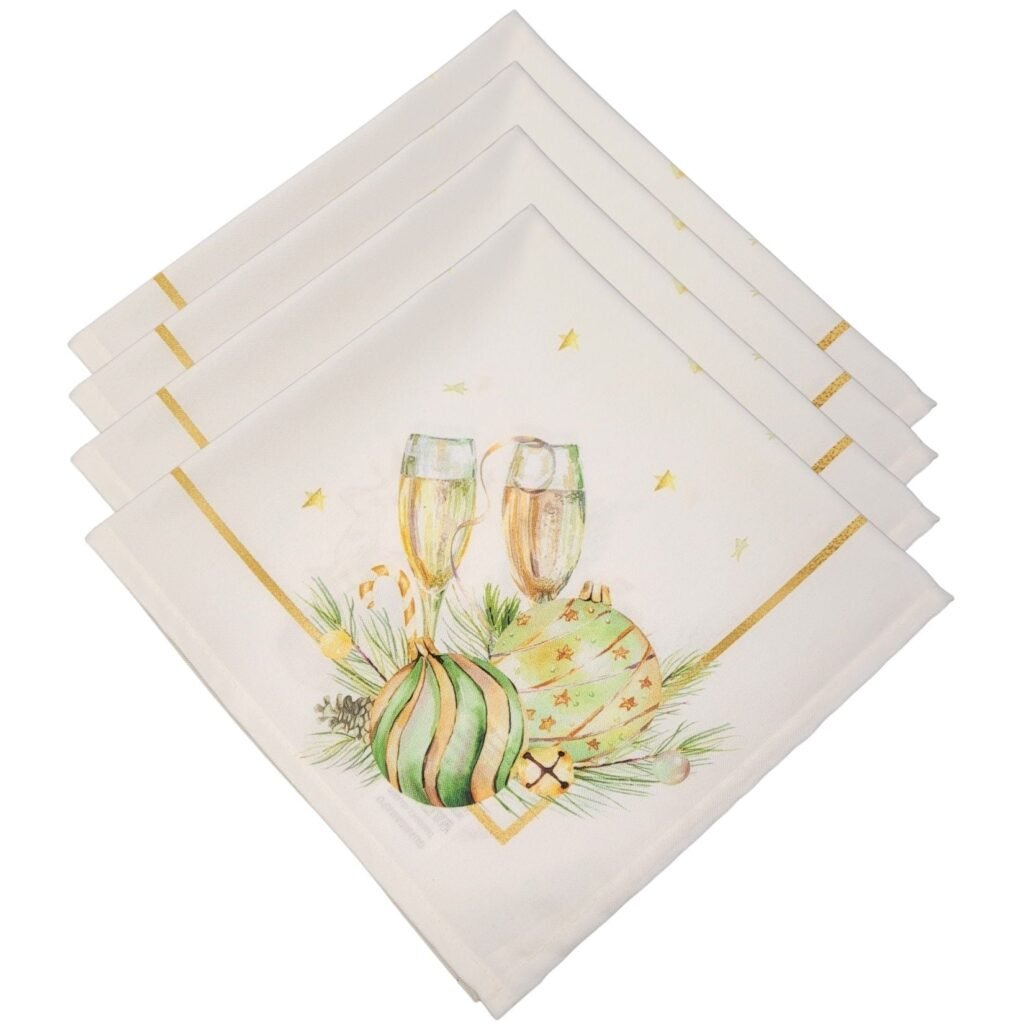 Kit 4 Guardanapos De Tecido Celebra De Natal 40cmx40cm Dourado - UN / 4