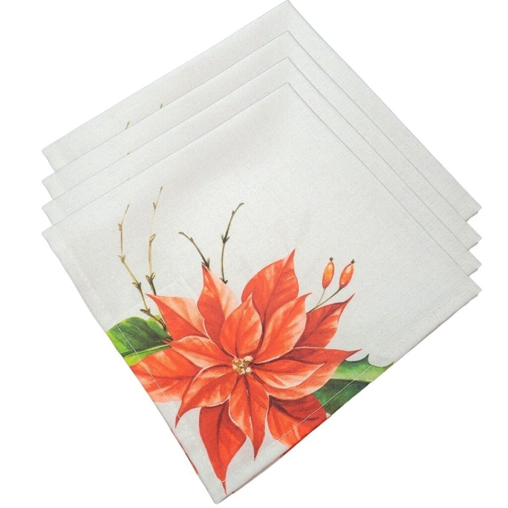 Kit 4 Guardanapos De Tecido Flor Natal 40cmx40cm - UN / 4