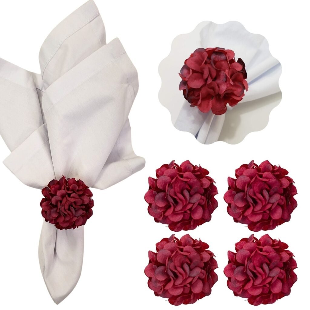 Kit 4 Porta Guardanapo Mimosa Flor Crisântemo Cor:vermelho - UN / 4