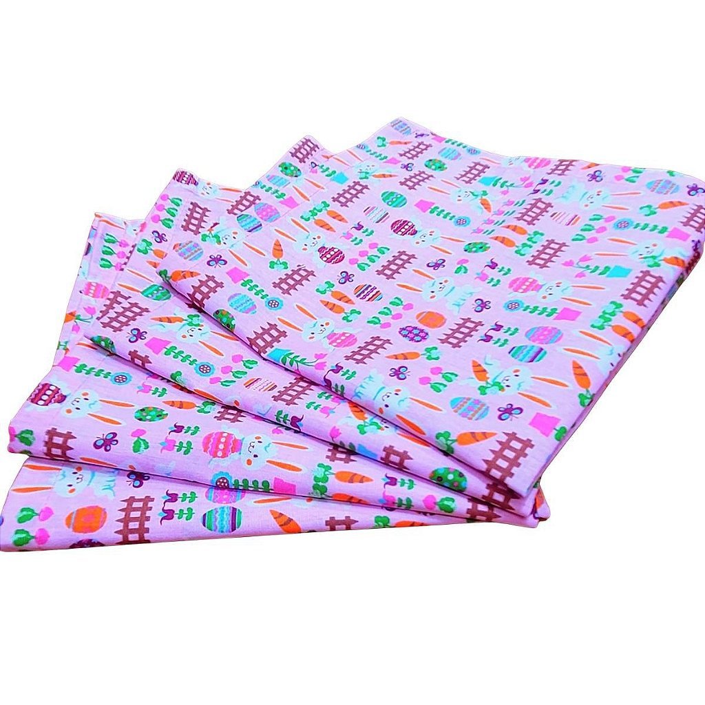 Kit 4 Guardanapos De Tecido Algodão Coelho Da Páscoa Alegria Rosa 39cmx39cm Cor:rosa - UN / 4
