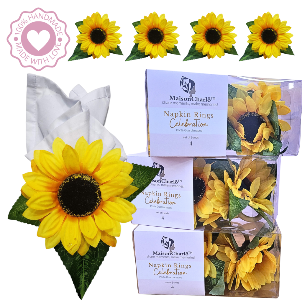 Maison Charlo Kit 4 Porta Guardanapo Celebration Girassol Cor: Amarelo - UN / 4