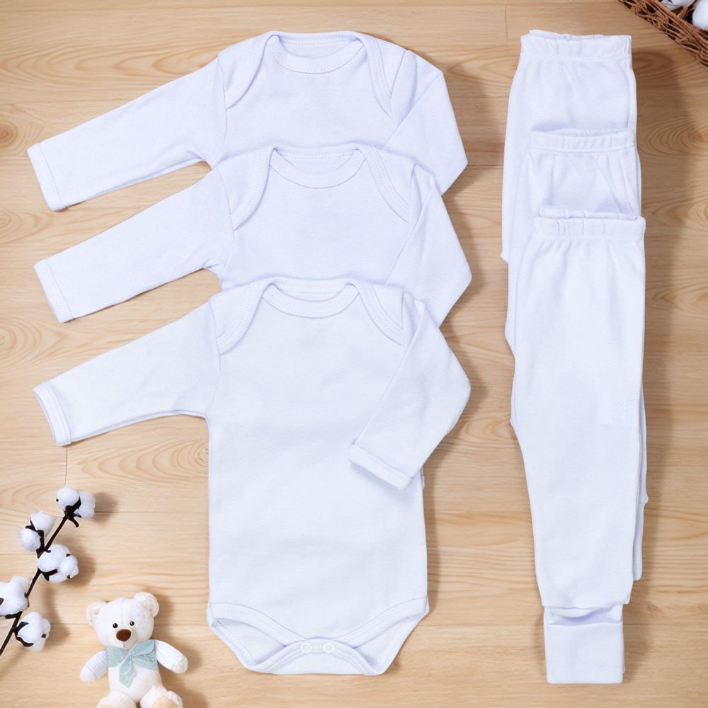 Conjunto 6 Peças – Body Manga Longa E Calça Com Pé Reversível