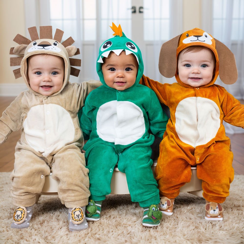 Conjunto De Macacão Temático De Bichinhos Em Plush 3d Com Pantufa Lúdica