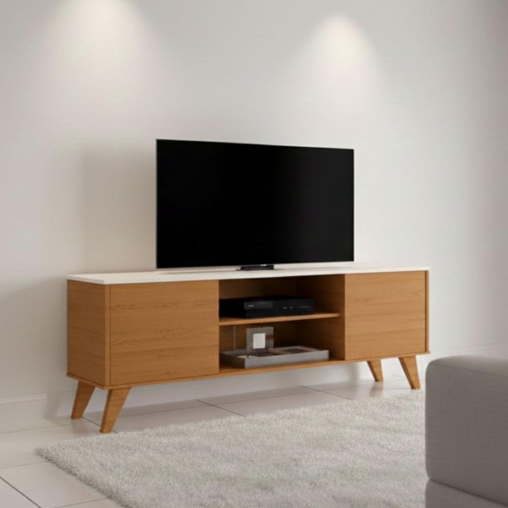 Rack Retro Para Tv Sala Estar 2 Portas Cedro Off White