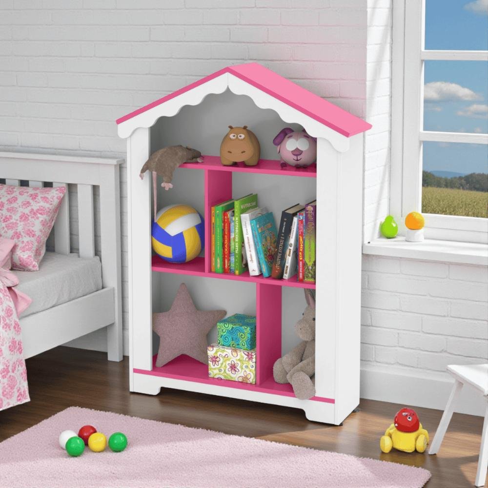 Estante Infantil Casinha Organizadora Branco Rosa