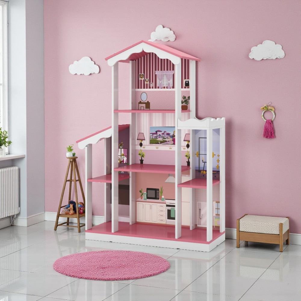 Casa De Bonecas Infantil Completa Branco Rosa
