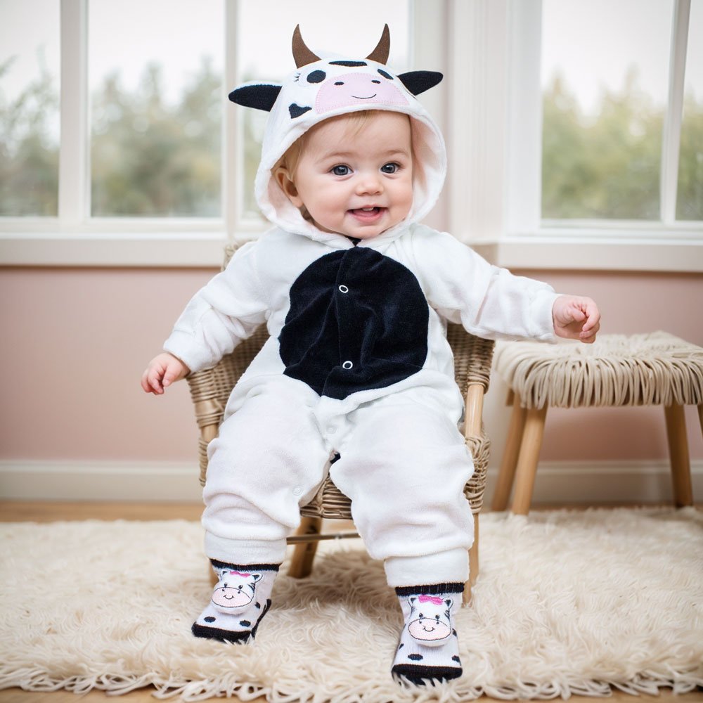Conjunto Macacão Vaquinha Com Capuz E Pantufa 3d Interativa